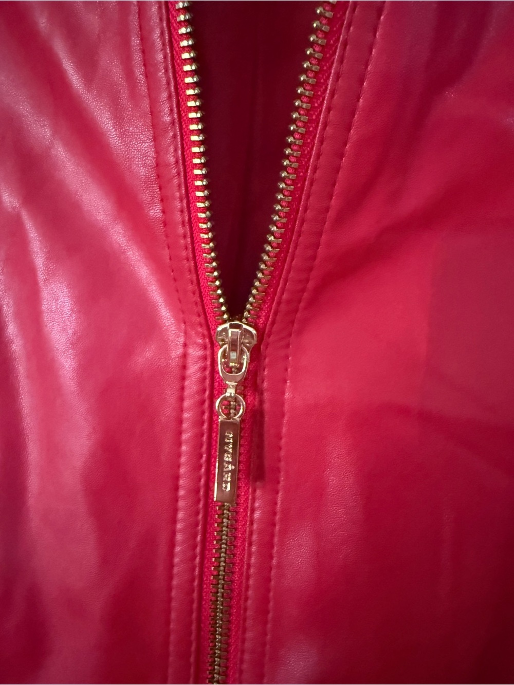 Peter Nygard Red Faux Leather Jacket Floral Lace Sleeve Moto Full Zip PM Edgy - Picture 4 of 10